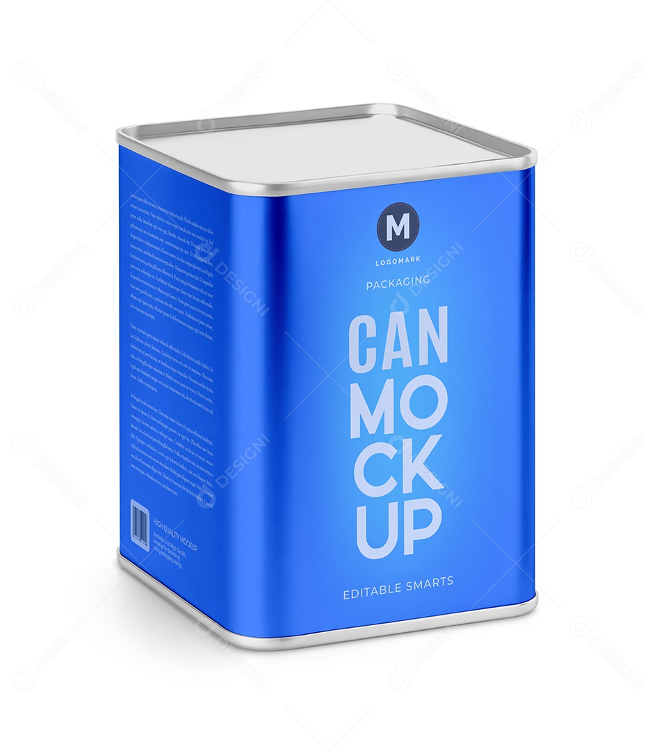 Lata de Metal Quadrada Mockup PSD Editável
