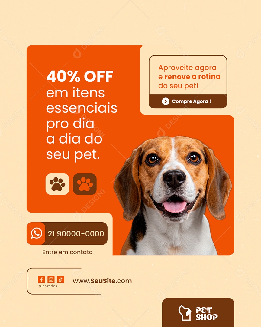 Petshop Itens Essenciais Pro Dia a Dia do Seu Pet Social Media PSD Editável