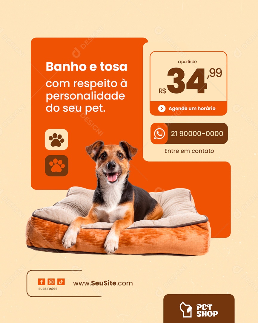 Petshop Banho e Tosa Agende um Horário Social Media PSD Editável