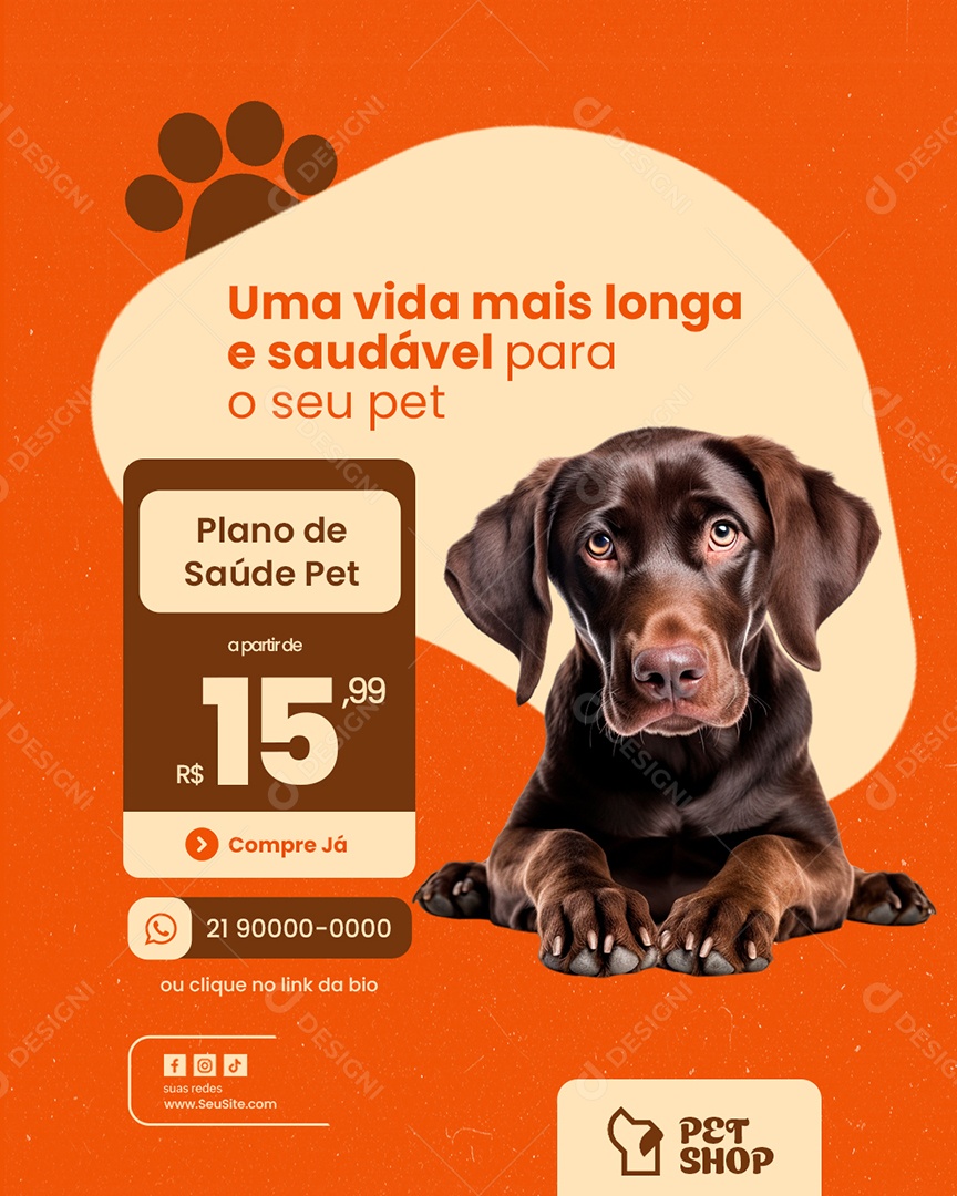 Petshop Uma Vida Mais Longa e Saudável para O Seu Pet Social Media PSD Editável