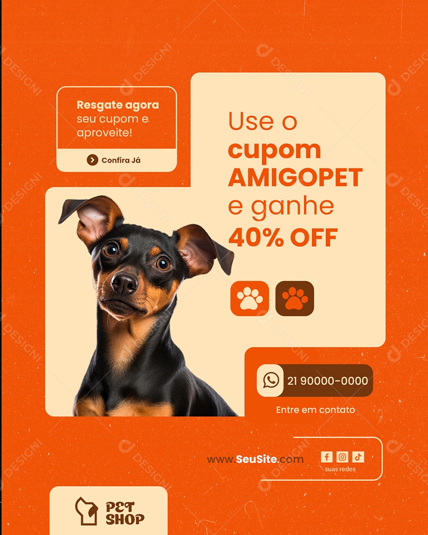 Petshop Use o Cupom Social Media PSD Editável