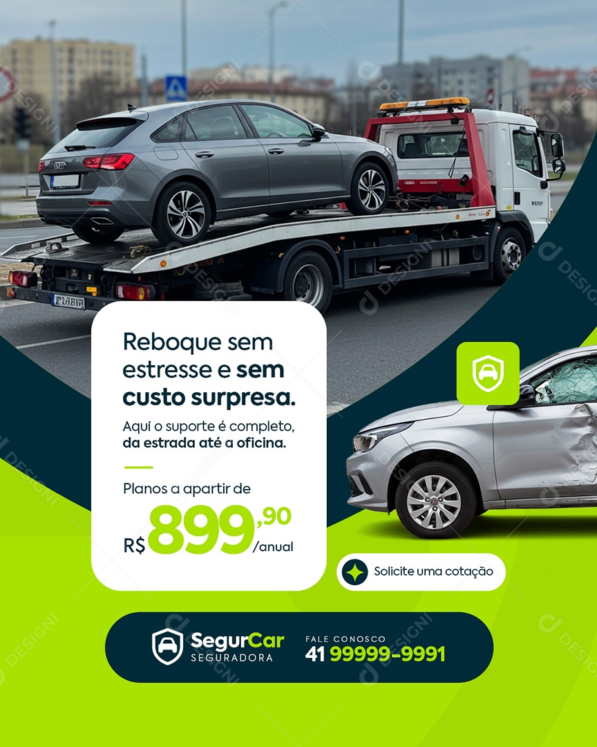 Seguro Reboque Sem Estresse e Sem Custo Surpresa Social Media PSD Editável