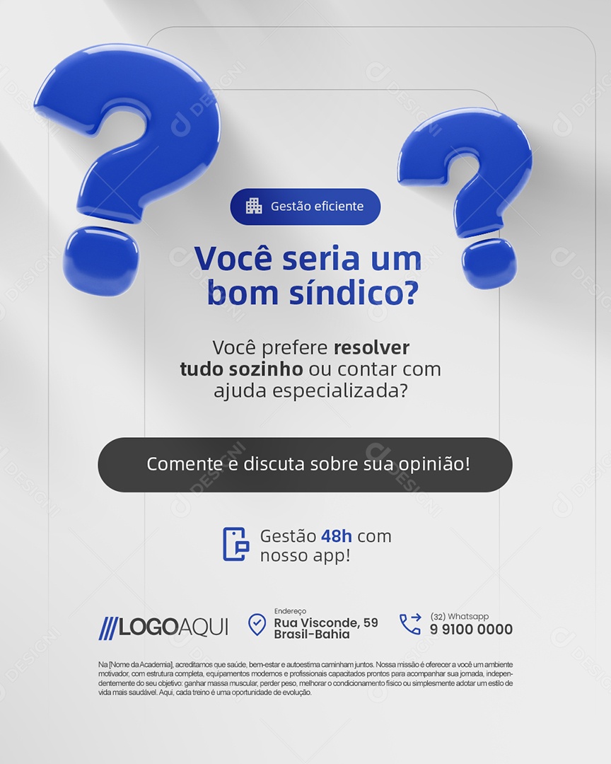 Gestão de Condomínio Você Seria um Bom Síndico Social Media PSD Editável