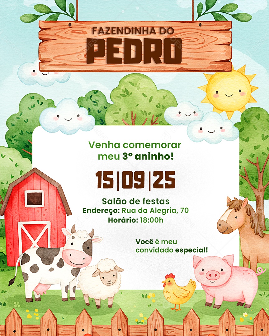 Modelo de Convite de Aniversário Social Media PSD Editável