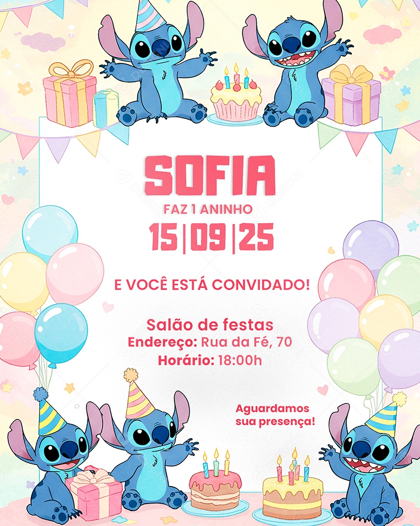 Modelo de Convite de Aniversário Social Media PSD Editável