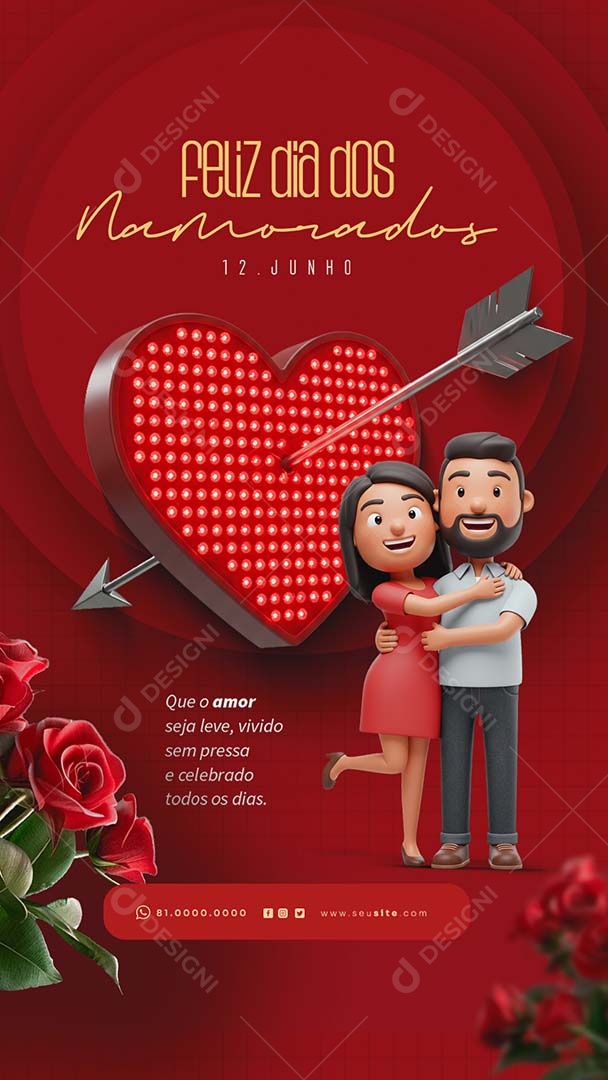 Story Feliz Dia dos Namorados 12 de junho Social Media PSD Editável