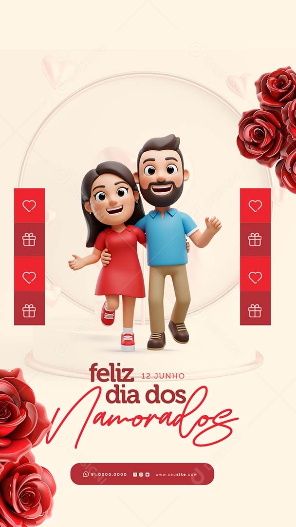 Story Feliz Dia dos Namorados 12 de junho Social Media PSD Editável