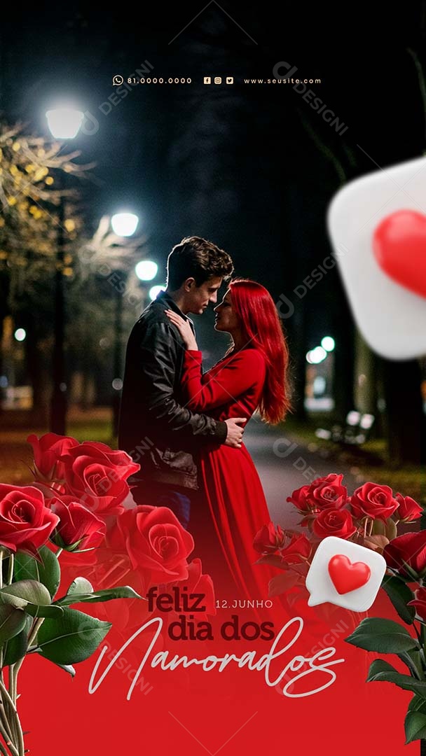 Story Feliz Dia dos Namorados 12 de junho Social Media PSD Editável