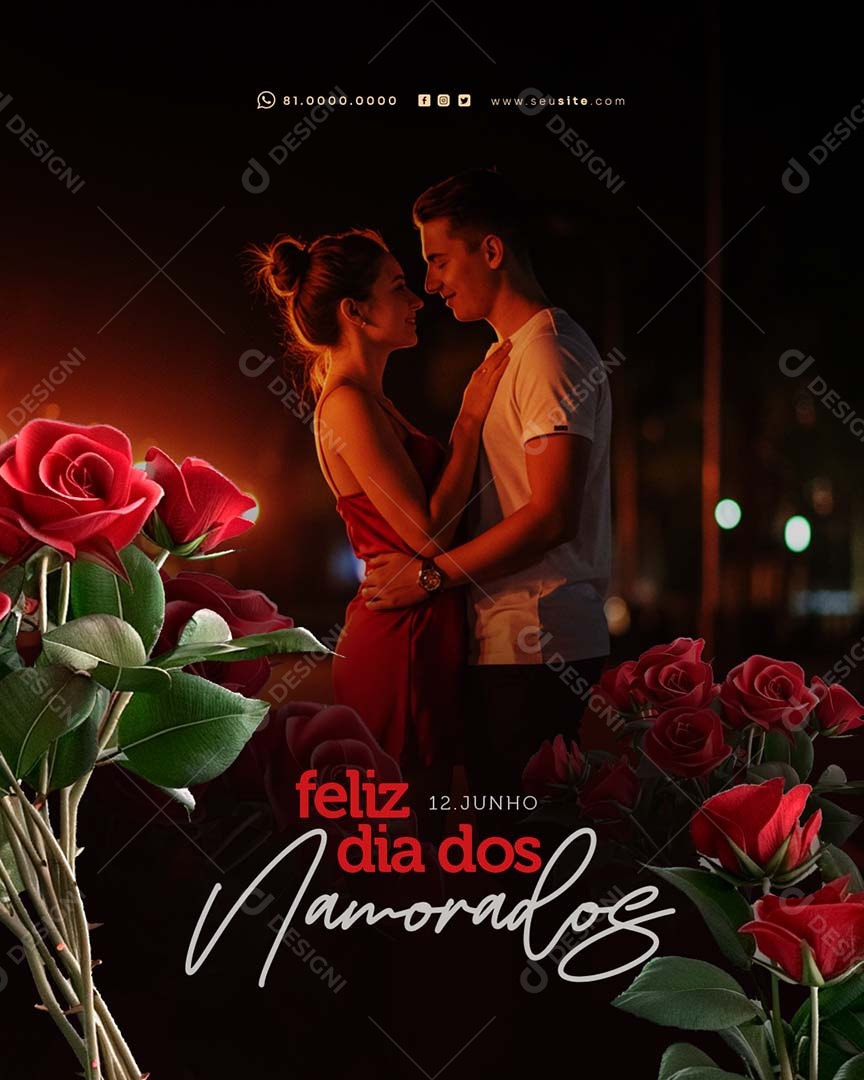 Feliz Dia dos Namorados 12 de junho Social Media PSD Editável