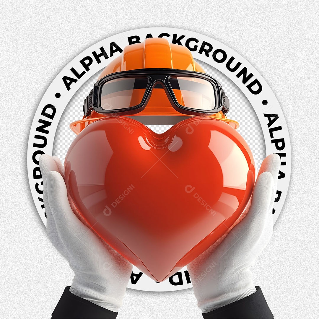 Elemento 3D Mãos com Luva Segurando um Coração Para Composição PSD