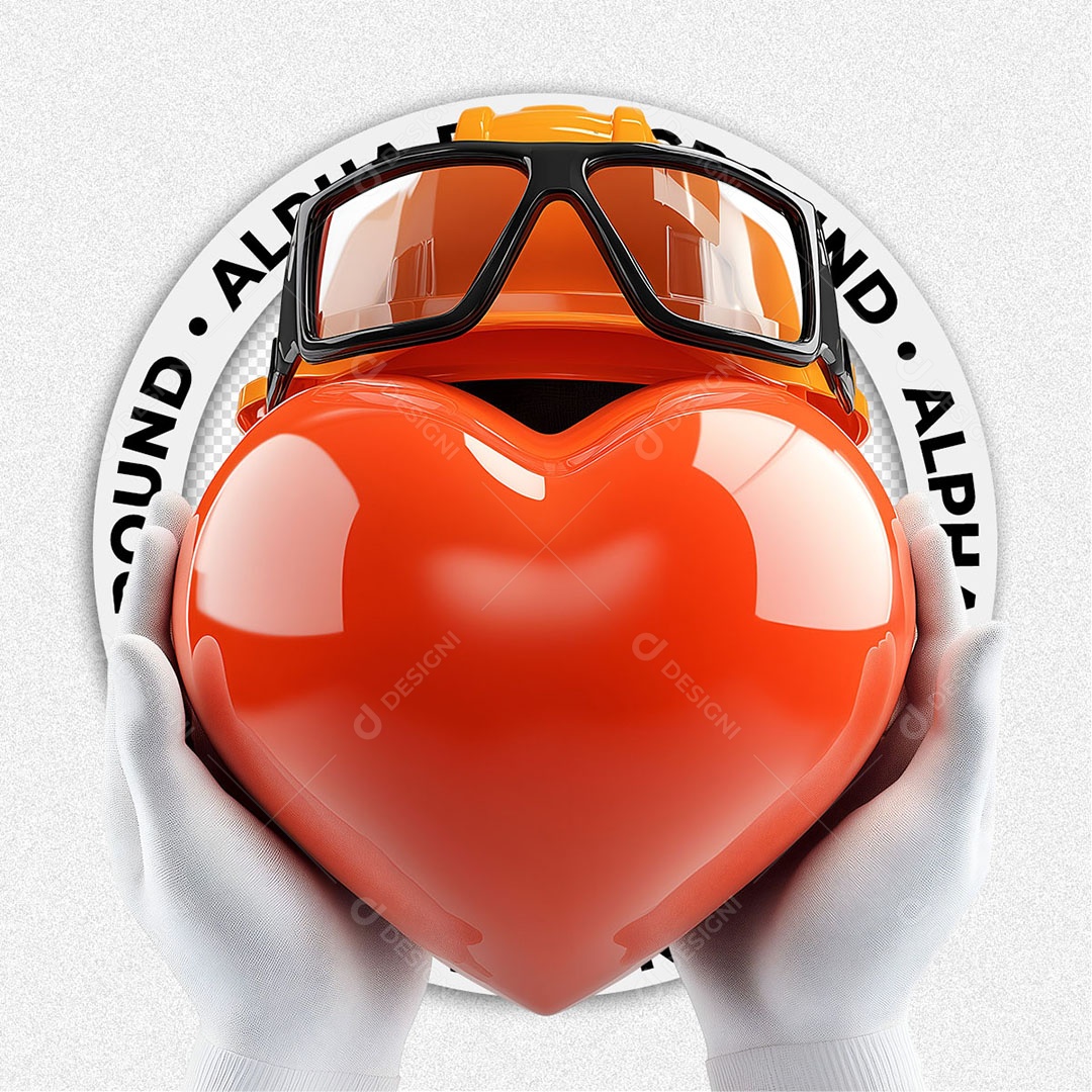 Elemento 3D Mãos com Luva Segurando um Coração Para Composição PSD