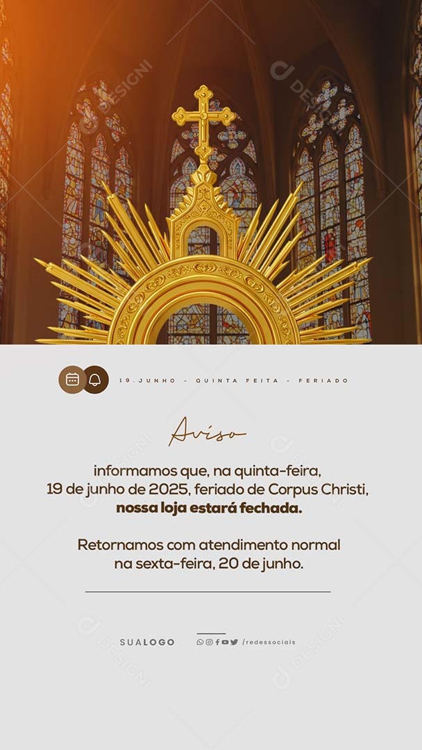 Story Dia de Corpus Christi Aviso de Funcionamento Social Media PSD Editável