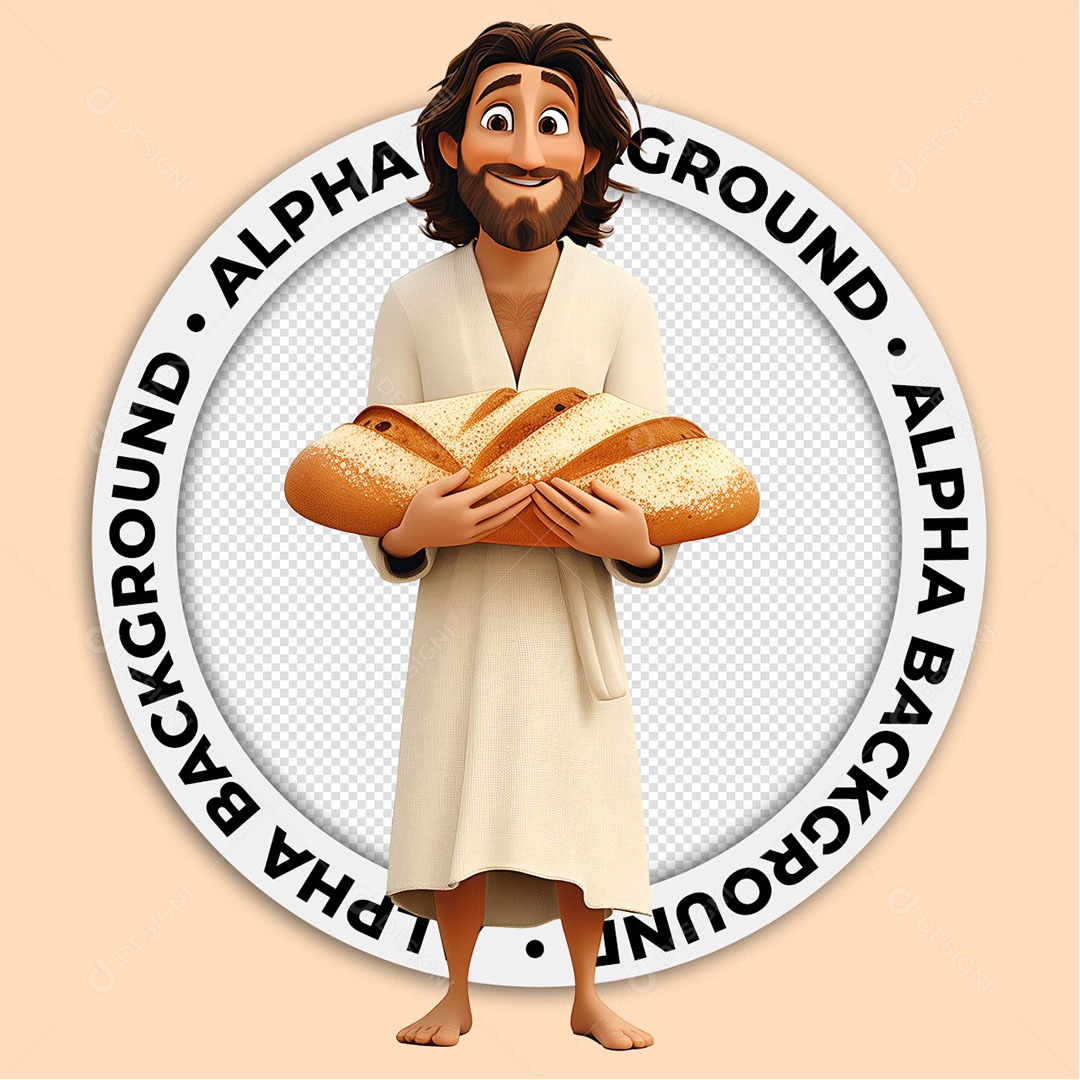 Personagem 3D Jesus Segurando Pão Para Composição PSD