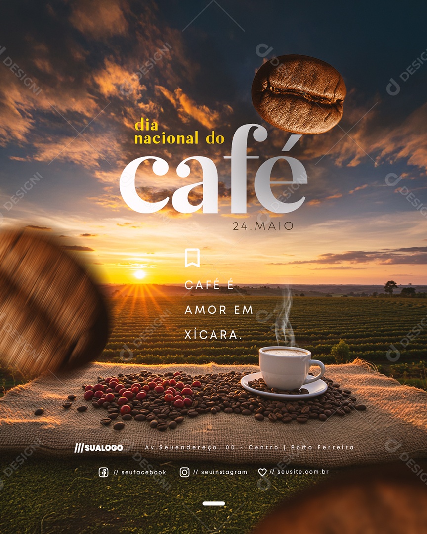 Dia Nacional do Café 24 de Maio Social Media PSD Editável