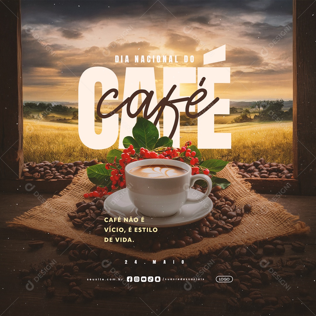 Dia Nacional do Café 24 de Maio Social Media PSD Editável