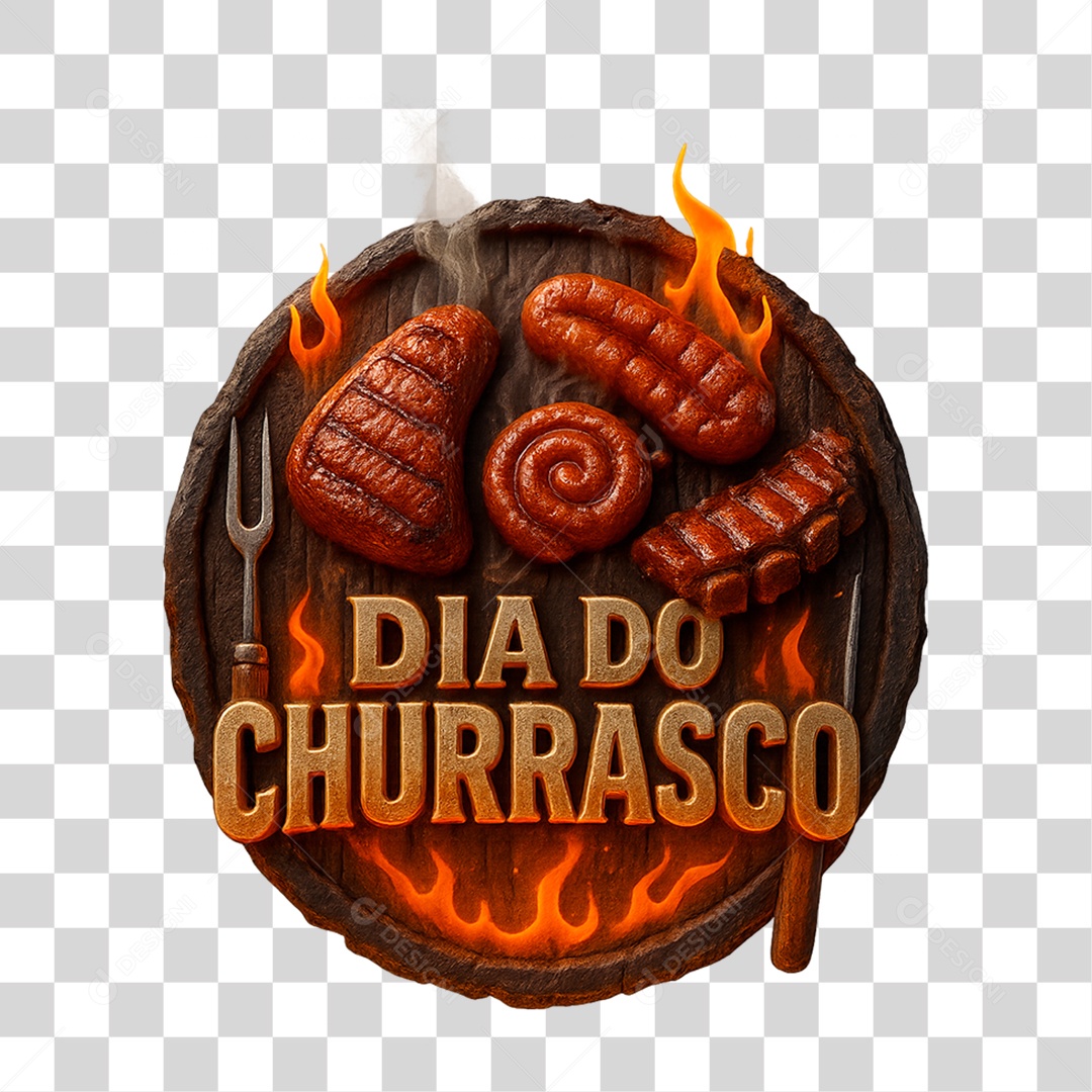 Selo 3D Dia do Churrasco PNG Transparente