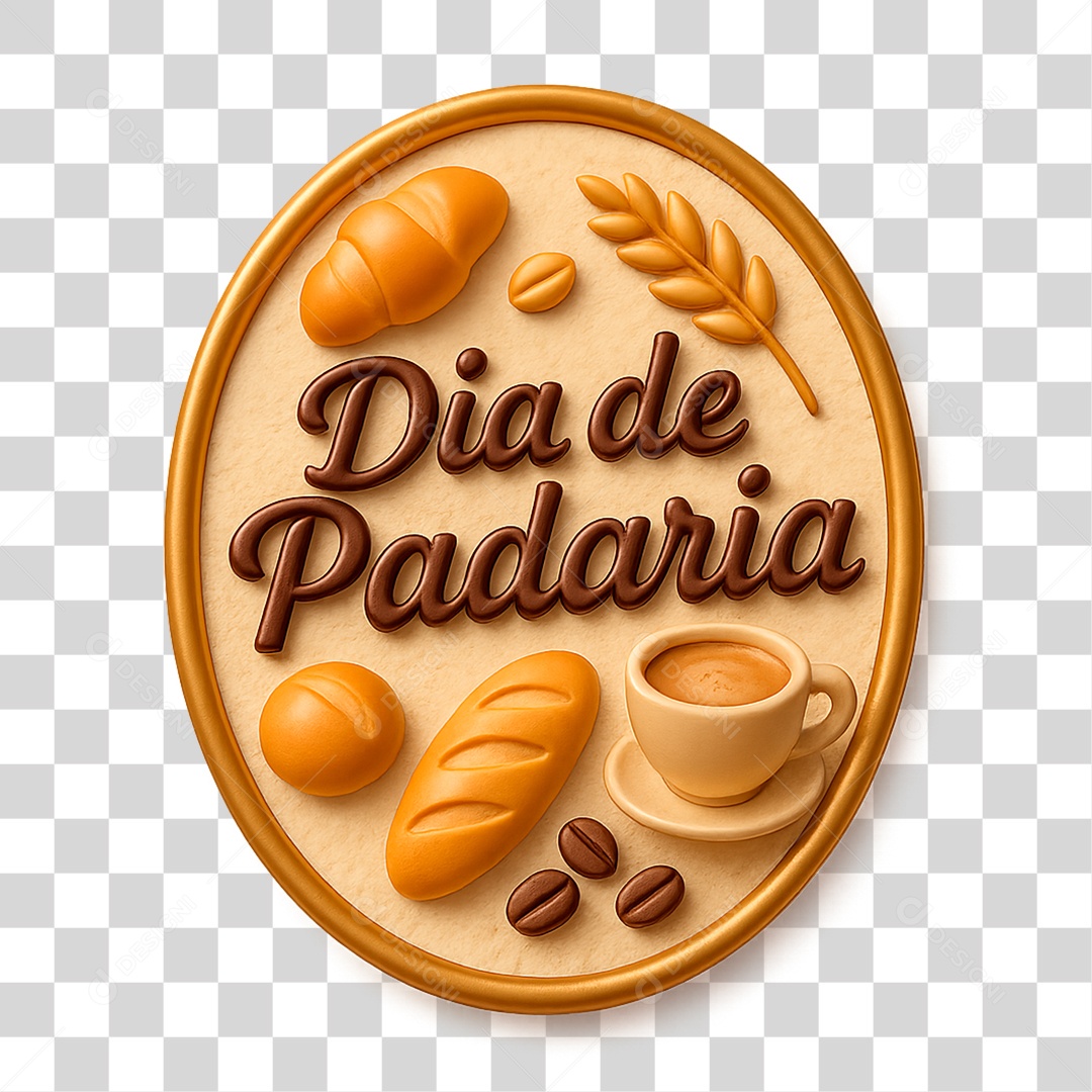 Selo 3D Dia de Padaria PNG Transparente