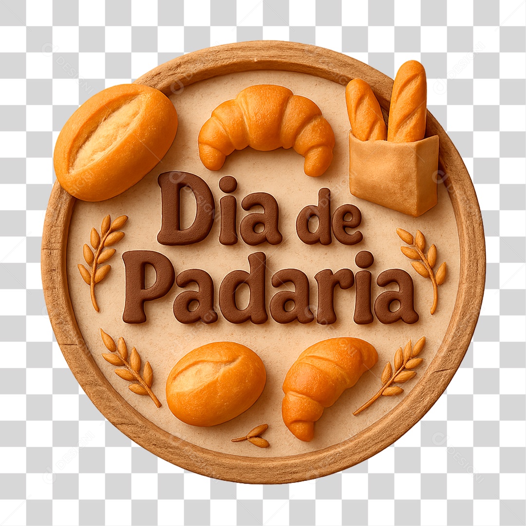 Selo 3D Dia de Padaria PNG Transparente