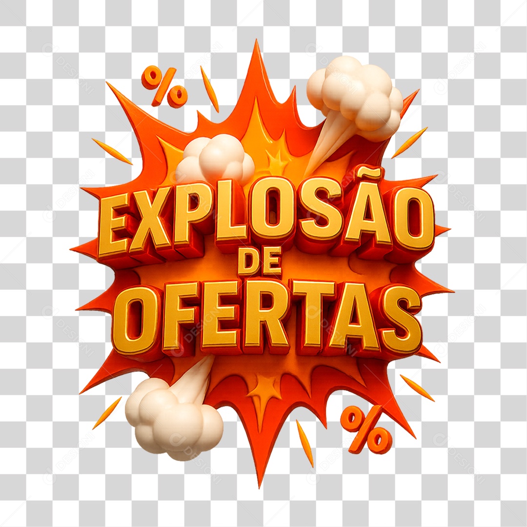 Selo 3D Explosão de Ofertas para Composição PNG Transparente