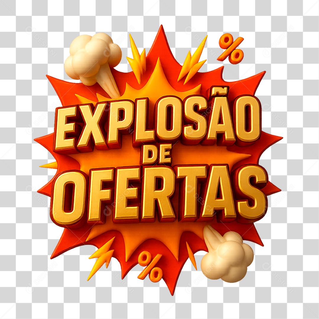 Selo 3D Explosão de Ofertas para Composição PNG Transparente