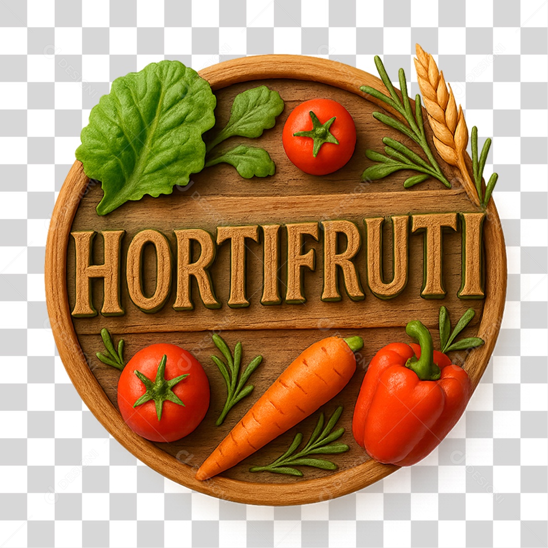 Selo 3D Hortifrúti para Composição PNG Transparente