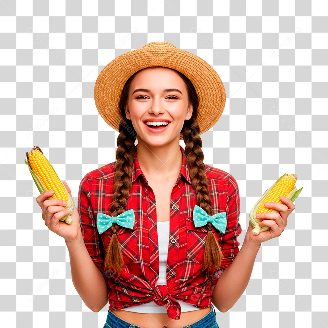 Mulher com Roupas de Festa Junina PNG Transparente