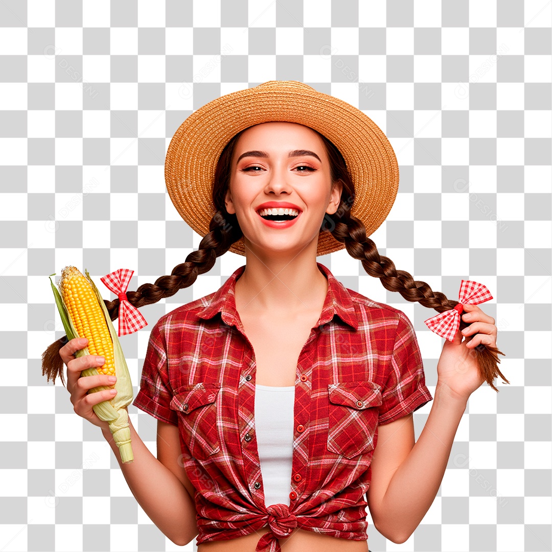 Mulher com Roupas de Festa Junina PNG Transparente