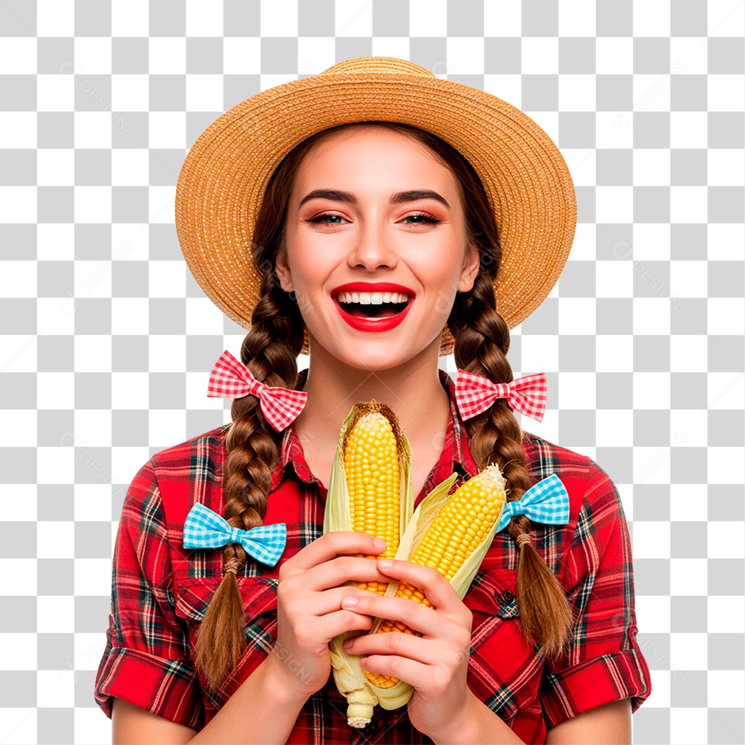 Mulher com Roupas de Festa Junina PNG Transparente