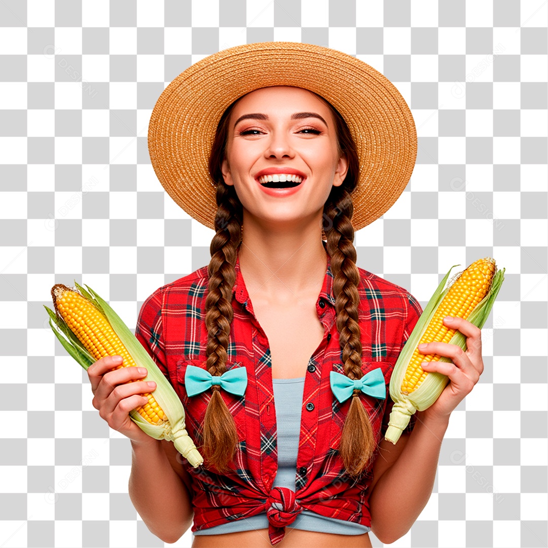 Mulher com Roupas de Festa Junina PNG Transparente