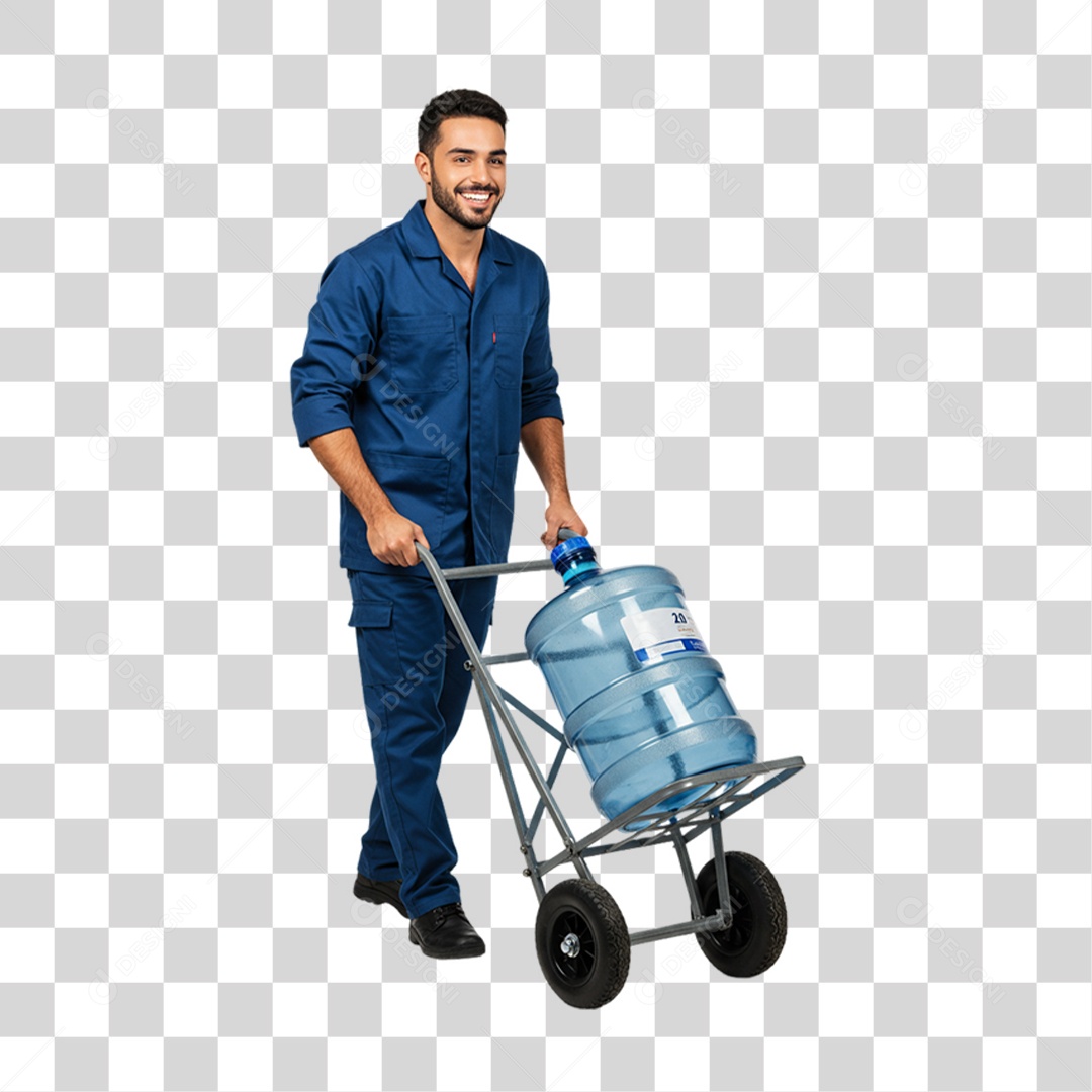 Man Pushing a Trolley with Gallons of Water Transparent PNG