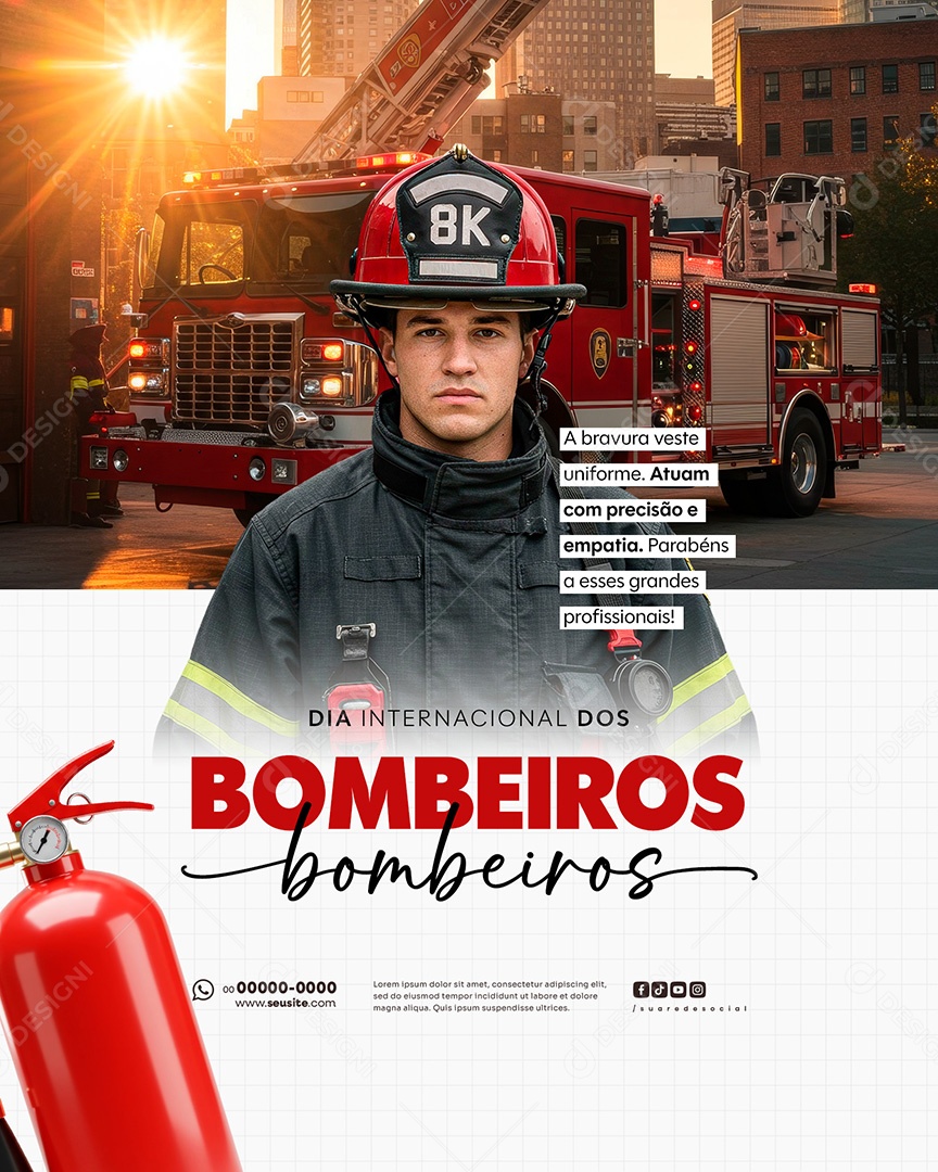 Feed Dia Internacional do Bombeiro 04 de Maio Social Media PSD Editável