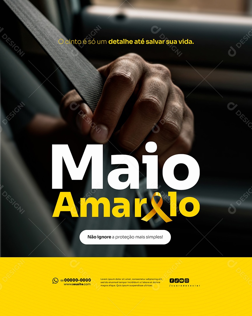 Feed Maio Amarelo Campanha de Conscientização Sobre Segurança no Trânsito Social Media PSD Editável