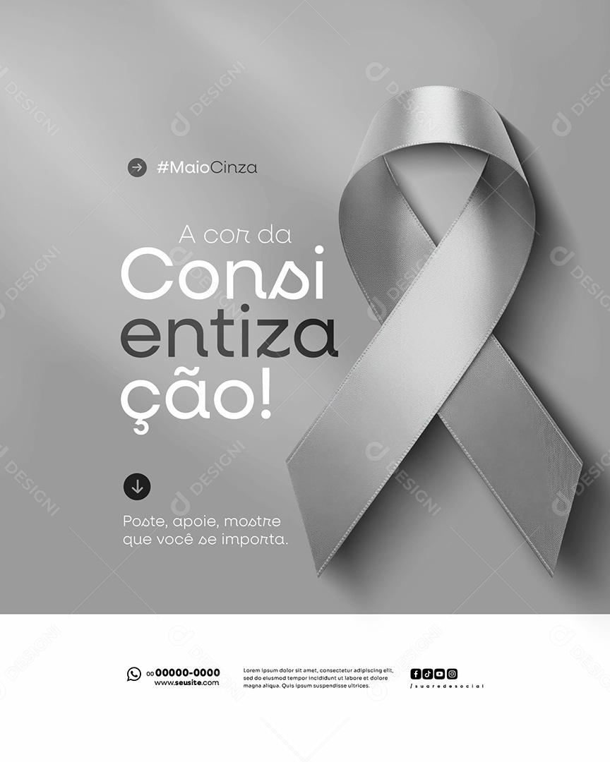 Feed Maio Cinza Campanha de Saúde Câncer no Cérebro Também Precisa de Visibilidade Social Media PSD Editável
