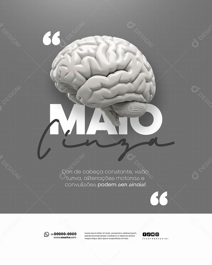 Feed Maio Cinza Campanha de Saúde Câncer no Cérebro Também Precisa de Visibilidade Social Media PSD Editável