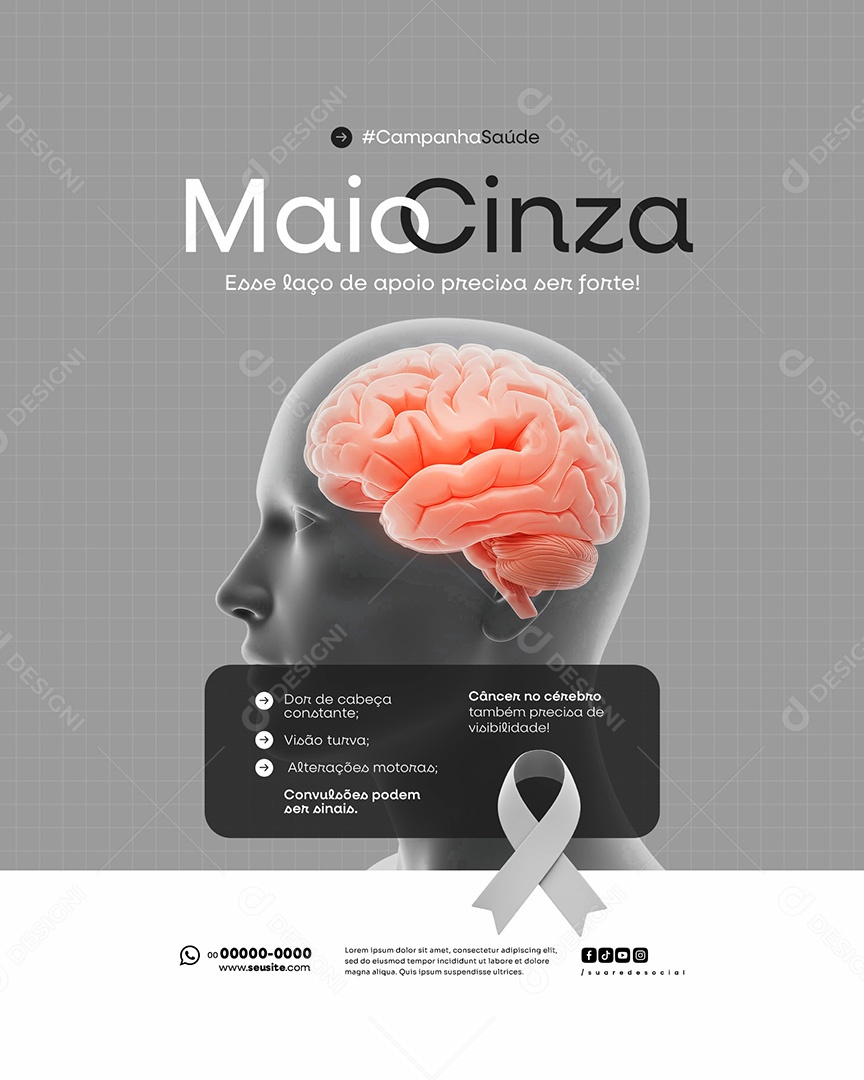 Feed Maio Cinza Campanha de Saúde Câncer no Cérebro Também Precisa de Visibilidade Social Media PSD Editável