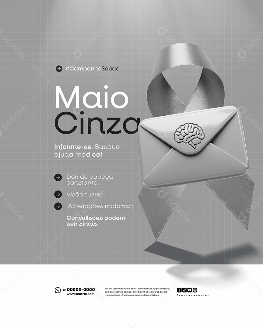 Feed Maio Cinza Campanha de Saúde Câncer no Cérebro Também Precisa de Visibilidade Social Media PSD Editável