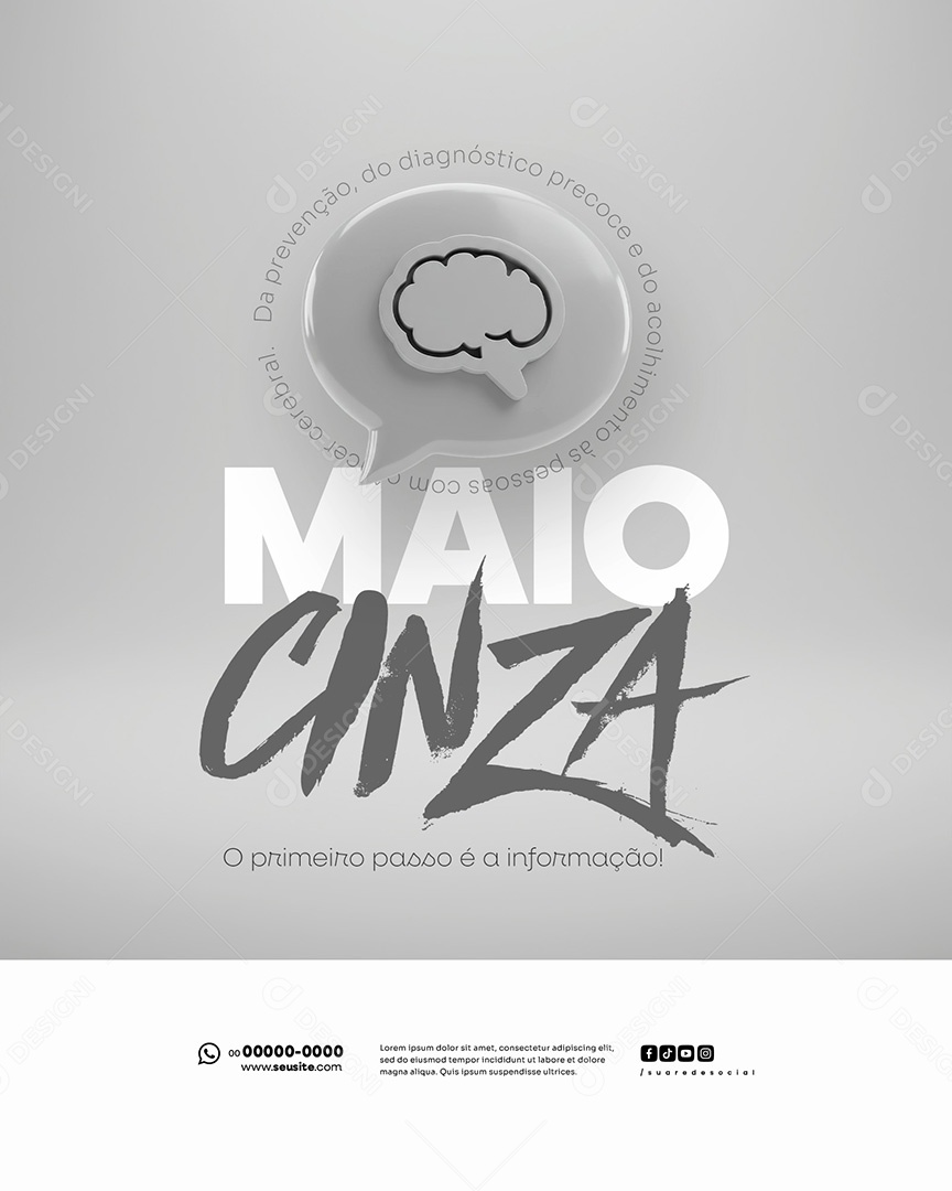 Feed Maio Cinza Campanha de Saúde Câncer no Cérebro Também Precisa de Visibilidade Social Media PSD Editável