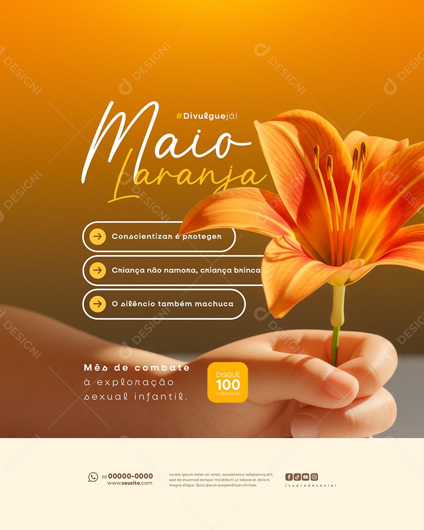 Feed Maio Laranja Campanha de Combate à Exploração Sexual Infantil Social Media PSD Editável