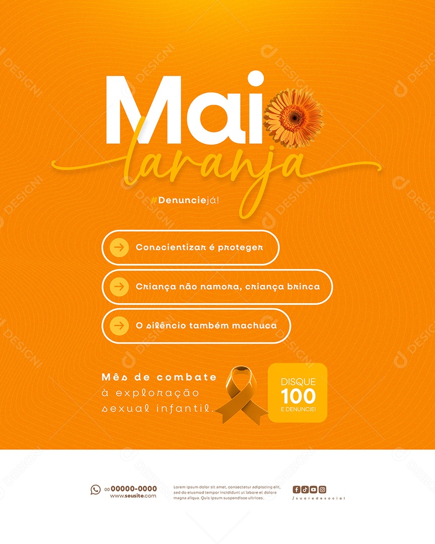 Feed Maio Laranja Campanha de Combate à Exploração Sexual Infantil Social Media PSD Editável