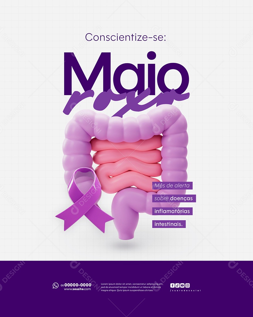 Feed Maio Roxo Campanha mês de Conscientização Sobre Doenças Inflamatórias Intestinais Social Media PSD Editável