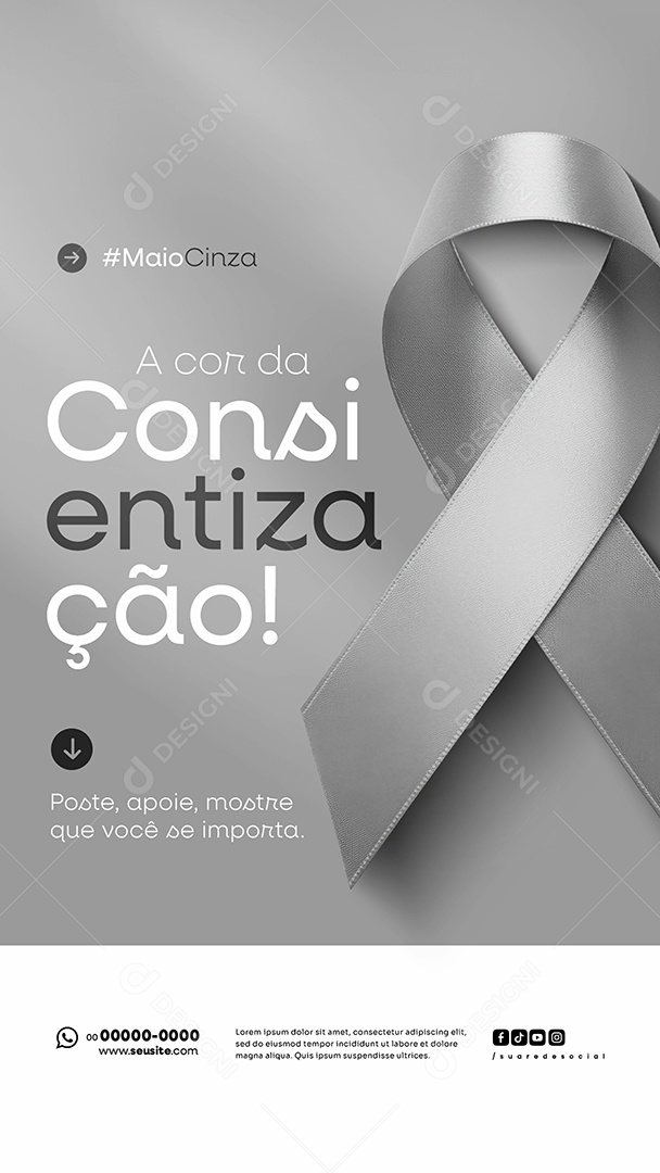 Story Maio Cinza Campanha de Saúde Câncer no Cérebro Também Precisa de Visibilidade Social Media PSD Editável