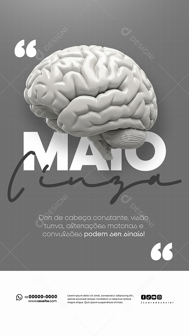 Story Maio Cinza Campanha de Saúde Câncer no Cérebro Também Precisa de Visibilidade Social Media PSD Editável