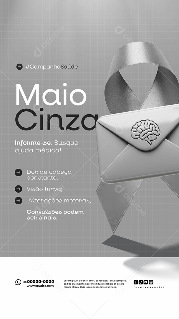 Story Maio Cinza Campanha de Saúde Câncer no Cérebro Também Precisa de Visibilidade Social Media PSD Editável