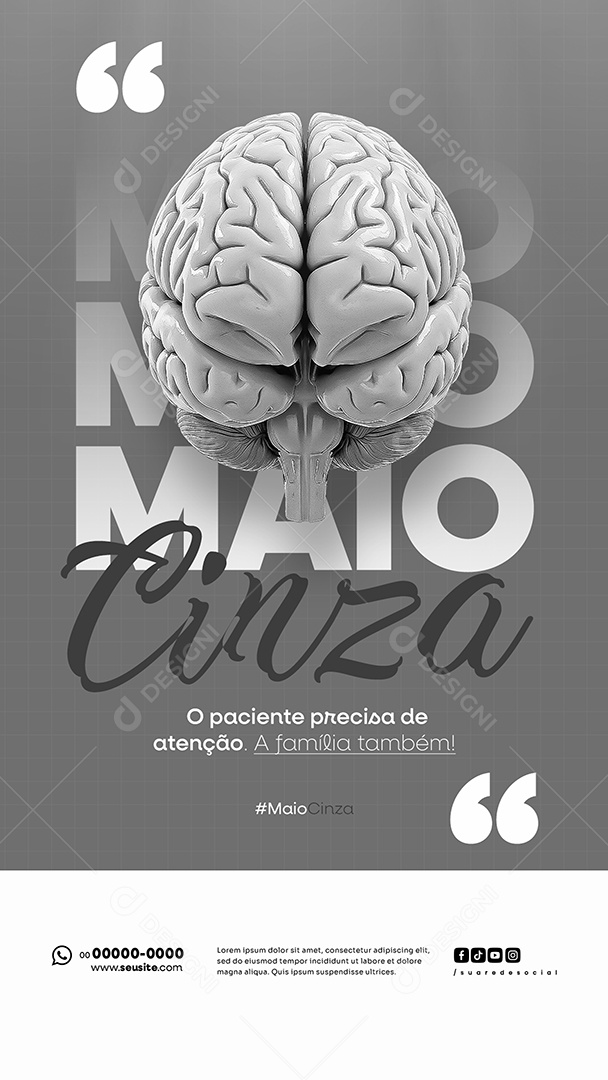 Story Maio Cinza Campanha de Saúde Câncer no Cérebro Também Precisa de Visibilidade Social Media PSD Editável