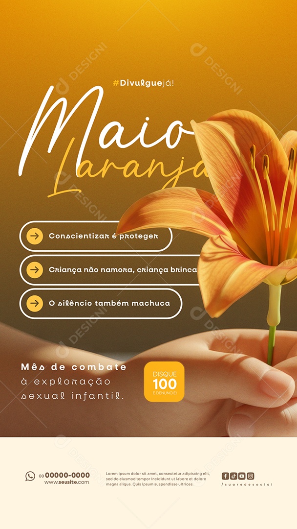 Story Maio Laranja Campanha de Combate à Exploração Sexual Infantil Social Media PSD Editável