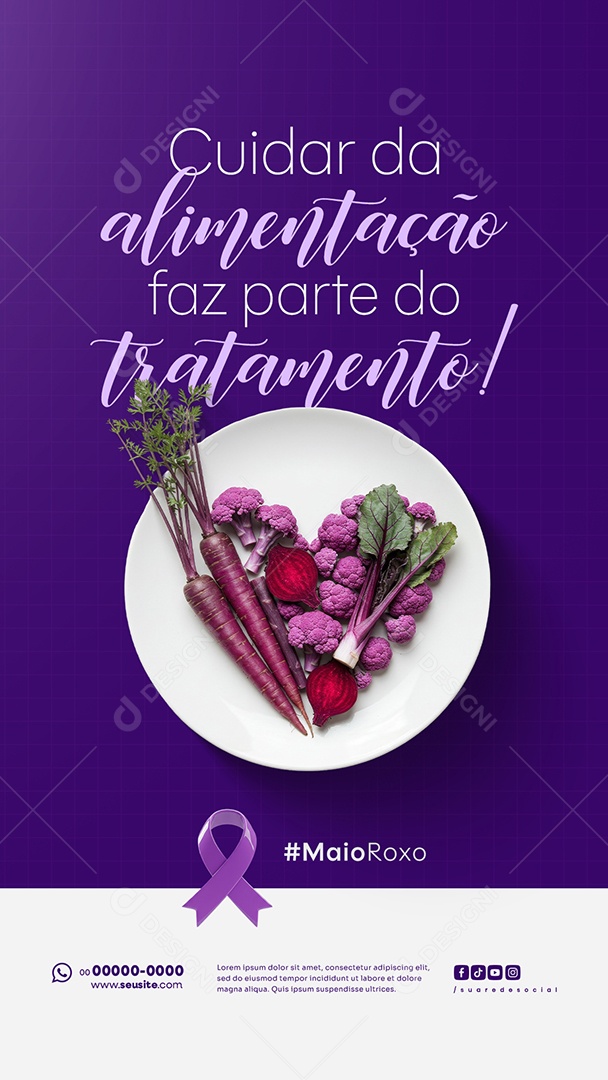 Story Maio Roxo Campanha Mês de Conscientização Sobre Doenças Inflamatórias Intestinais Social Media PSD Editável