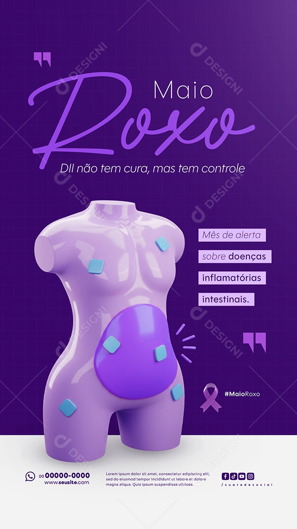Story Maio Roxo Campanha Mês de Conscientização Sobre Doenças Inflamatórias Intestinais Social Media PSD Editável