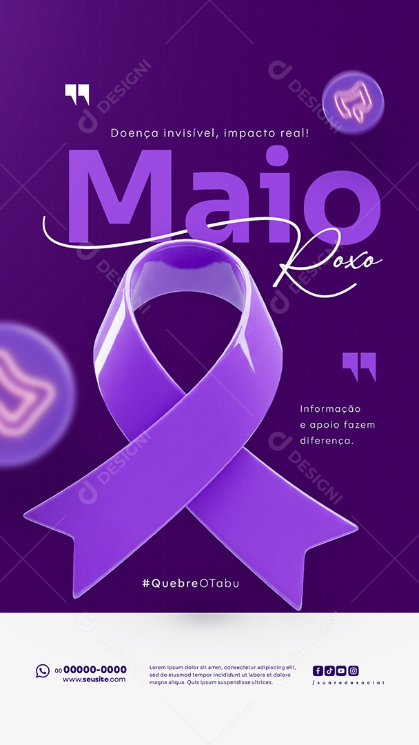 Story Maio Roxo Campanha Mês de Conscientização Sobre Doenças Inflamatórias Intestinais Social Media PSD Editável