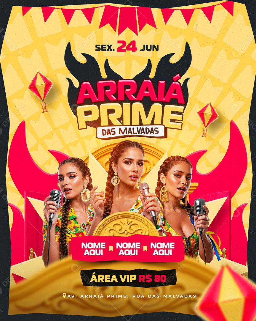 Flyer Arraiá Prime Das Malvadas Social Media Feed PSD Editável