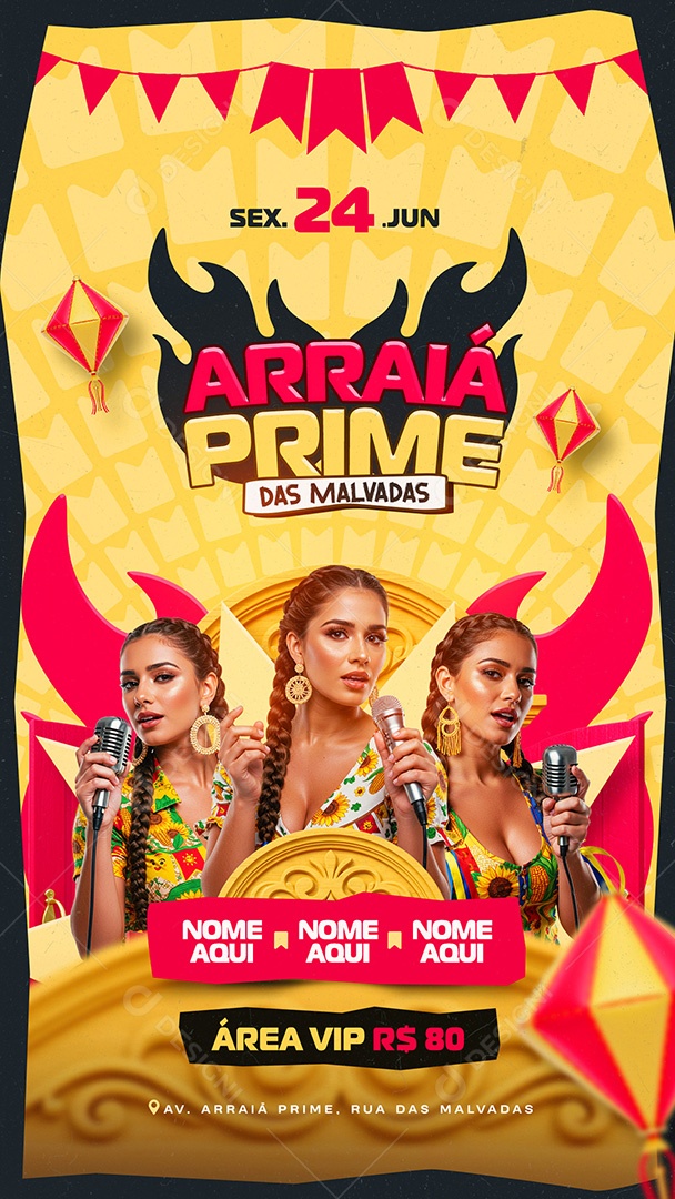 Flyer Arraiá Prime Das Malvadas Social Media Story PSD Editável